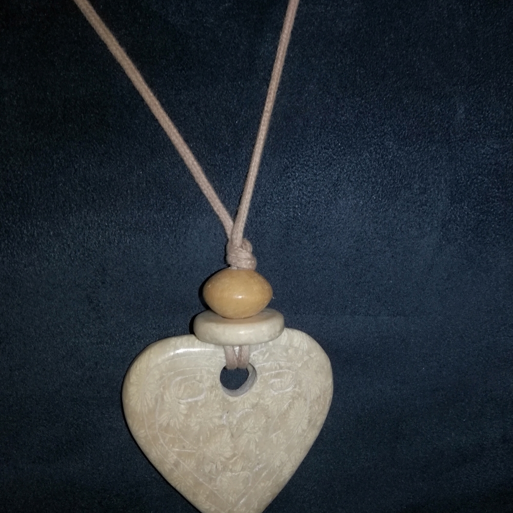 Stone Heart Necklace with stone and wood beads